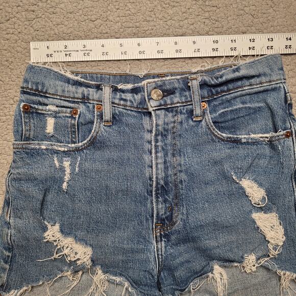 Abercrombie & Fitch Shorts 27 4 Blue Denim The Mom Short High Rise Cutoff Boho - Picture 4 of 5